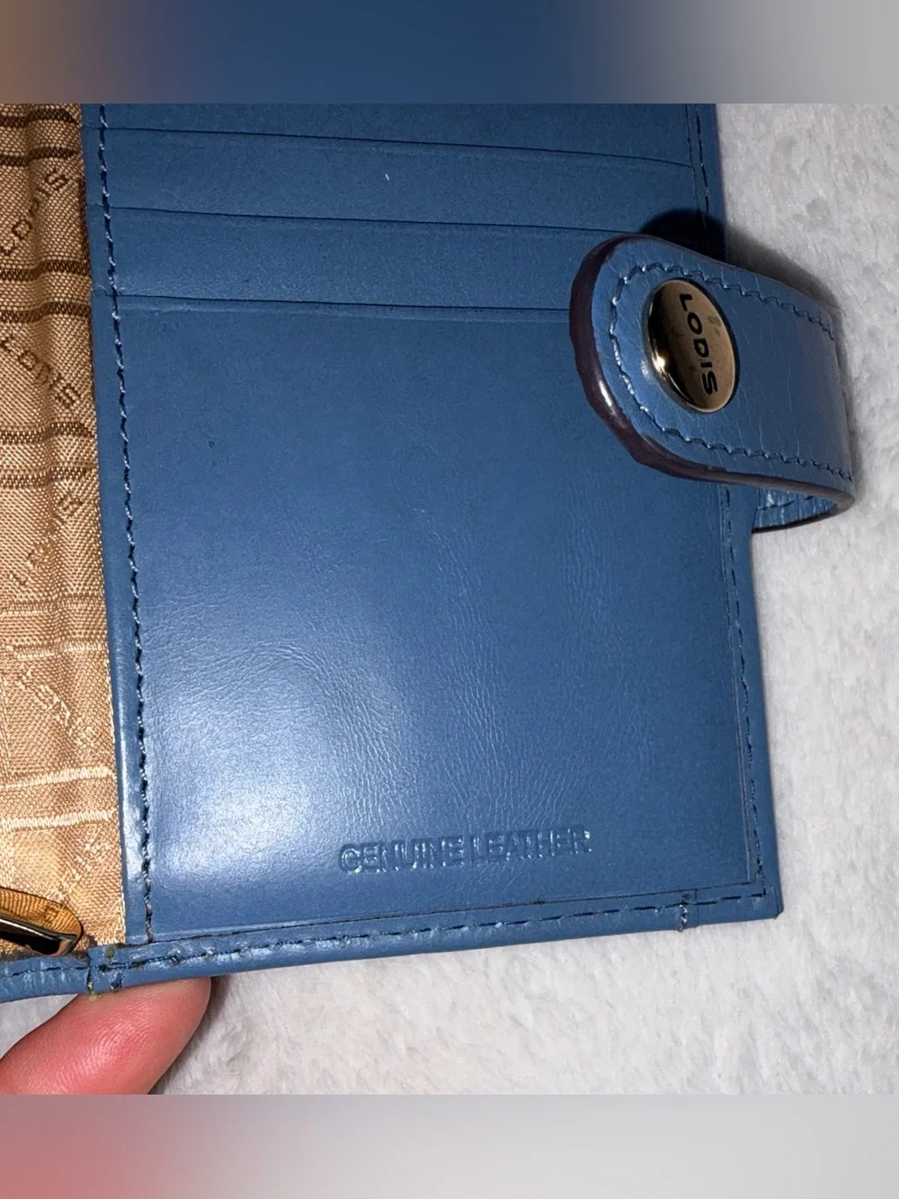 LODIS Blue Genuine Leather Wallet Slim Bifold